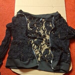 Black Lace Zip-Up Jacket